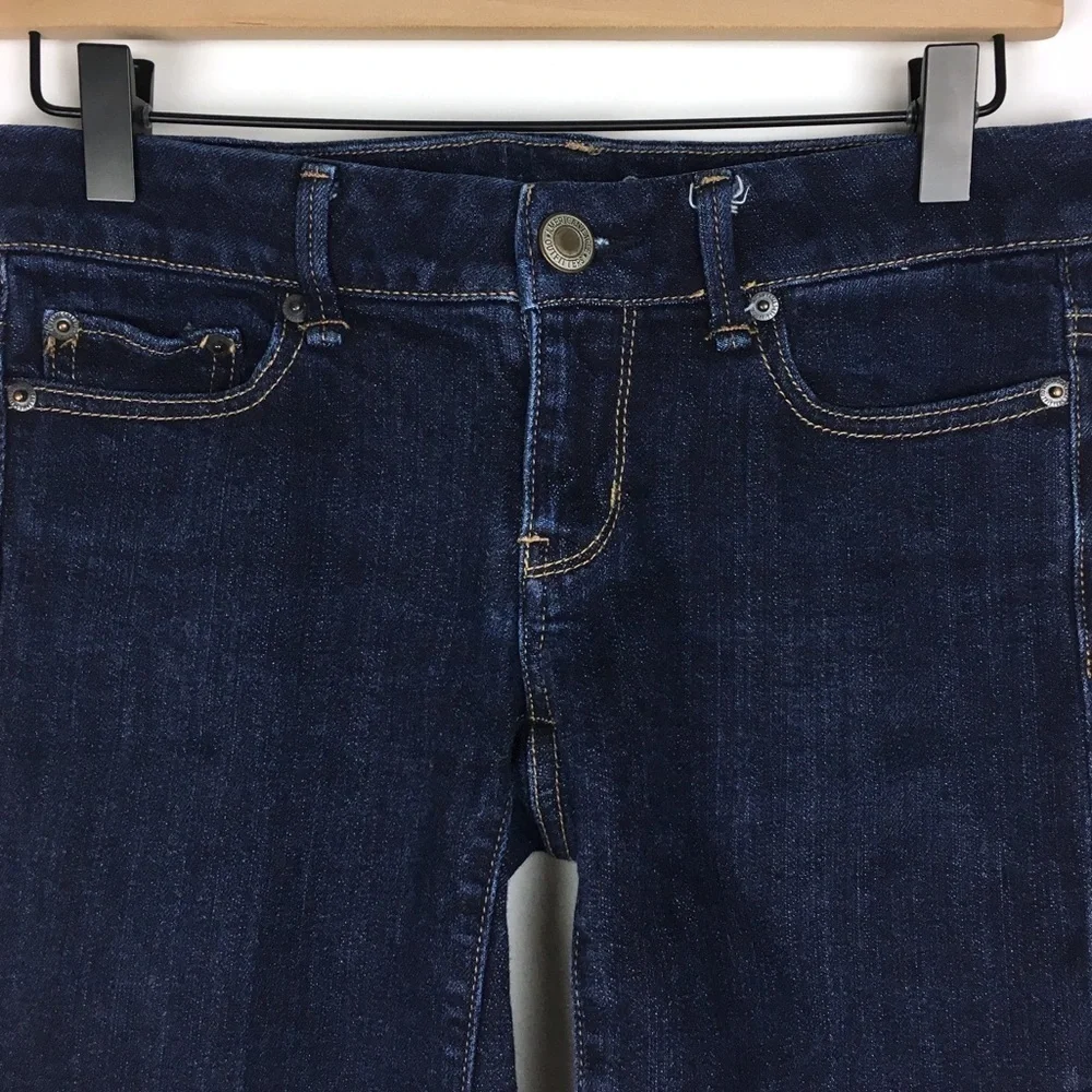 AMERICAN EAGLE Jean Shorts Cut Off Bermuda Long Stretch Denim Dark Wash Size 4